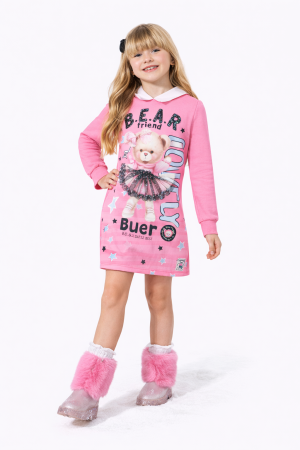 Vestido Infantil Menina Ursa LOVELY Rosa Mundo Cinti